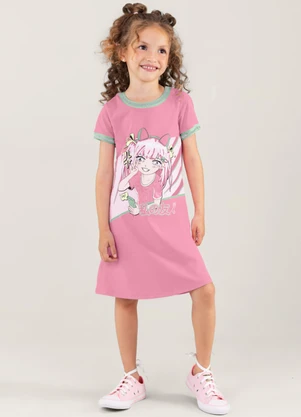 Brandili - Vestido de Cotton Menina Rosa - BRANDILI