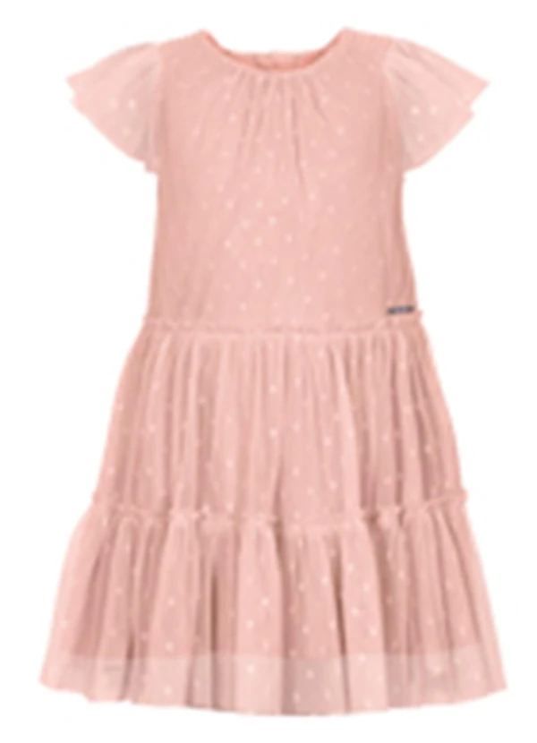 Alakazoo - Vestido de Festa em Tule com Mangas Curtas Rosa