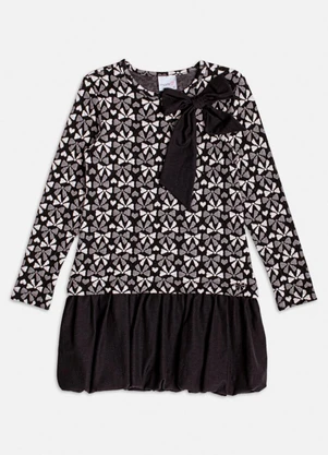 Momi - Vestido de Jacquard Balonê Preto - MOMI