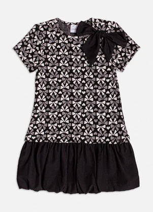 Momi - Vestido de Jacquard com Balonê Preto - MOMI