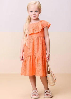 Momi - Vestido de Laise com Babado Laranja - MOMI