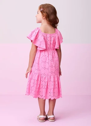 Momi - Vestido de Laise com Babados Rosa - MOMI
