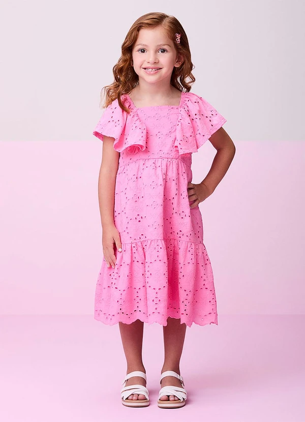 Momi - Vestido de Laise com Babados Rosa