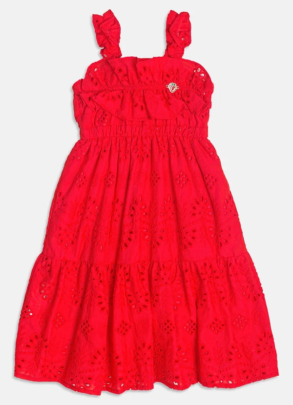 Momi - Vestido de Laise com Babados Vermelho 3