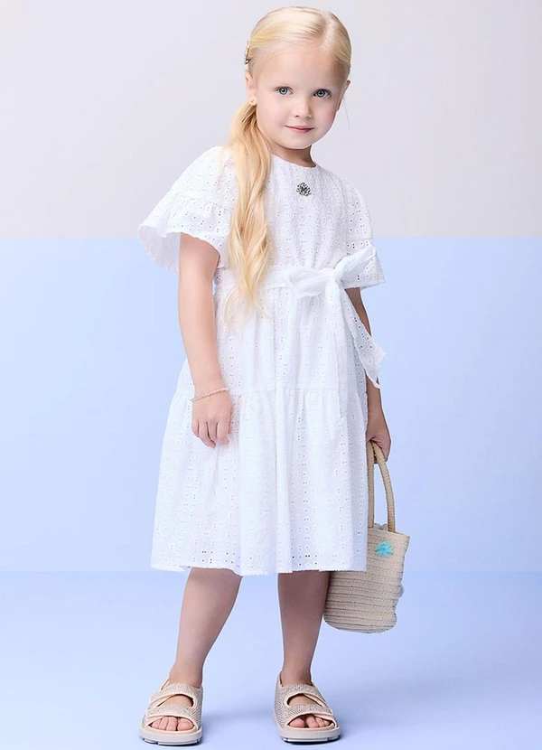 Momi - Vestido de Laise com Faixa Off White