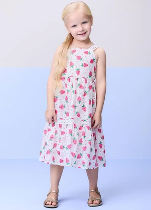 Momi - Vestido de Laise com Morangos Branco - MOMI
