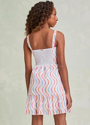 I Am - Vestido de Laise com Ondas Coloridas Branco - I AM
