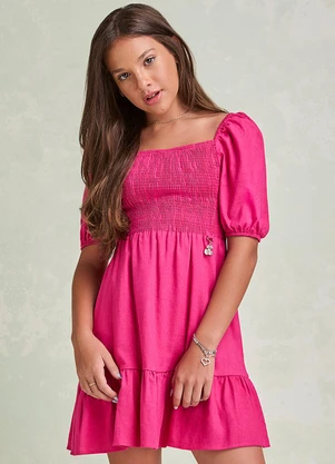 I Am - Vestido de Linho com Pingente Rosa - I AM