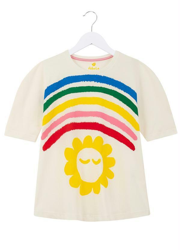 Fábula - Vestido de Malha Estampa Arco-Íris Branco