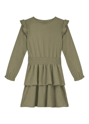 Alakazoo - Vestido de Manga Longa com Babados Verde - ALAKAZOO