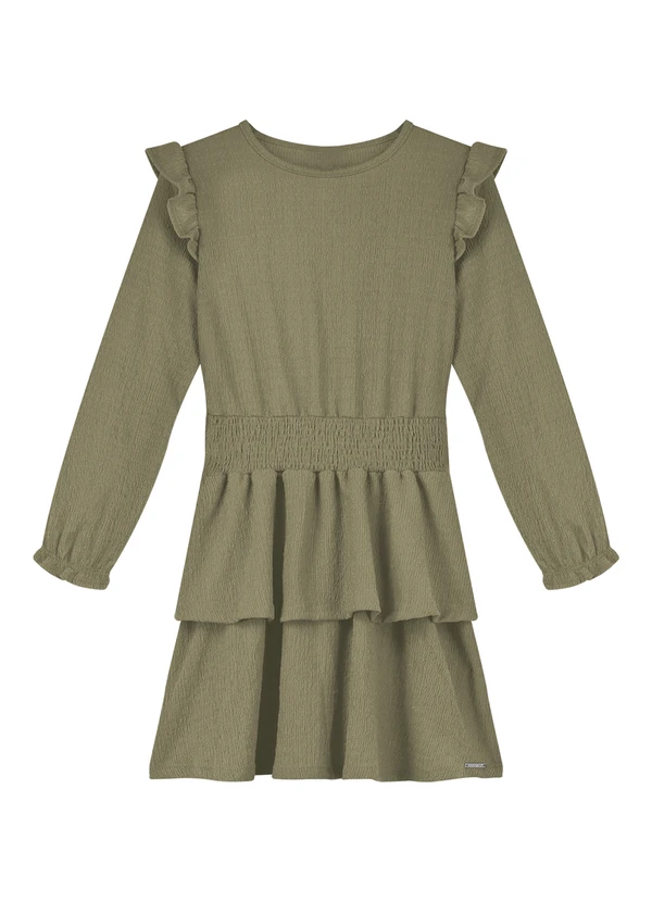 Alakazoo - Vestido de Manga Longa com Babados Verde