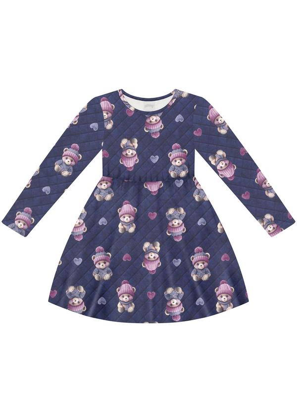 Alakazoo - Vestido de Manga Longa em Moletinho Soft Azul