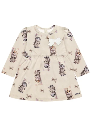 Alakazoo - Vestido de Manga Longa em Moletinho Soft Bege - ALAKAZOO