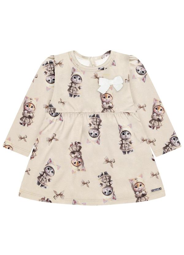 Alakazoo - Vestido de Manga Longa em Moletinho Soft Bege