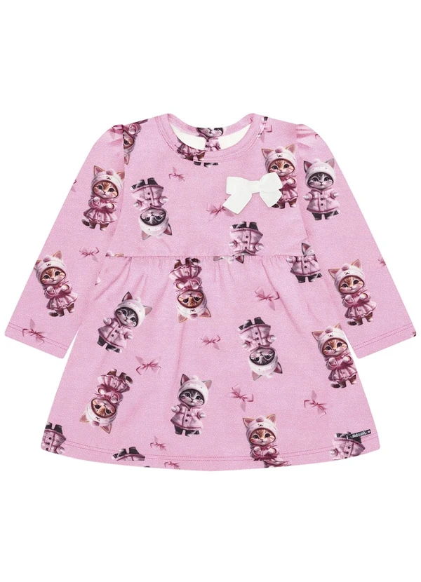 Alakazoo - Vestido de Manga Longa em Moletinho Soft Rosa