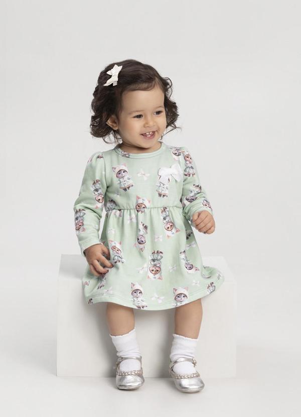 Alakazoo - Vestido de Manga Longa em Moletinho Soft Verde