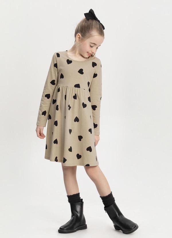 Alakazoo - Vestido de Manga Longa Evasê em Meia Malha Bege