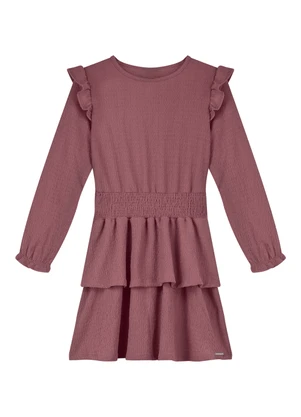 Alakazoo - Vestido de Manga Longa Infantil com Babados Rosa - ALAKAZOO