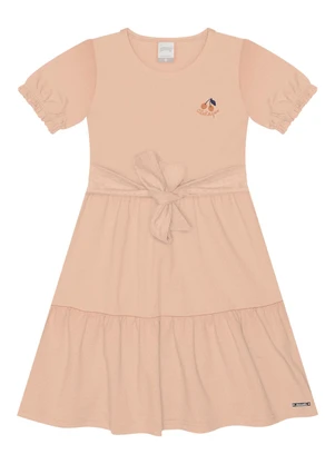 Alakazoo - Vestido de Mangas Curtas com Faixa Embutida Salmão - ALAKAZOO