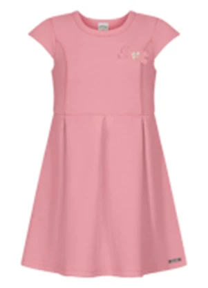 Alakazoo - Vestido de Mangas Curtas com Laço em Malha Rosa - ALAKAZOO