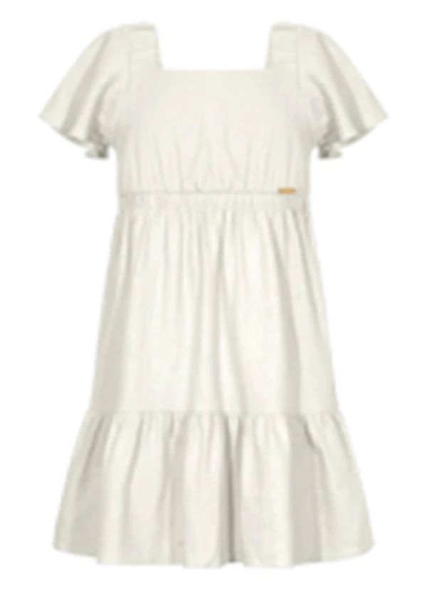 Alakazoo - Vestido de Mangas Curtas com Linho Branco