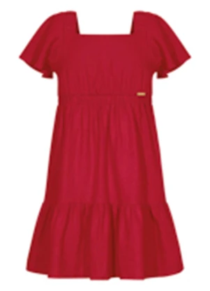 Alakazoo - Vestido de Mangas Curtas com Linho Vermelho - ALAKAZOO