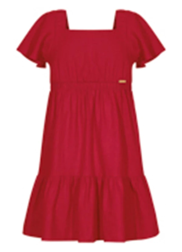 Alakazoo - Vestido de Mangas Curtas com Linho Vermelho