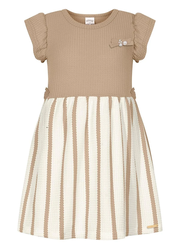 Alakazoo - Vestido de Mangas Curtas em Malha Crochê Bege