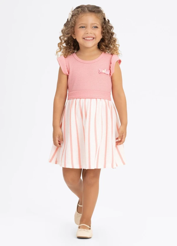 Alakazoo - Vestido de Mangas Curtas em Malha Crochê Rosa