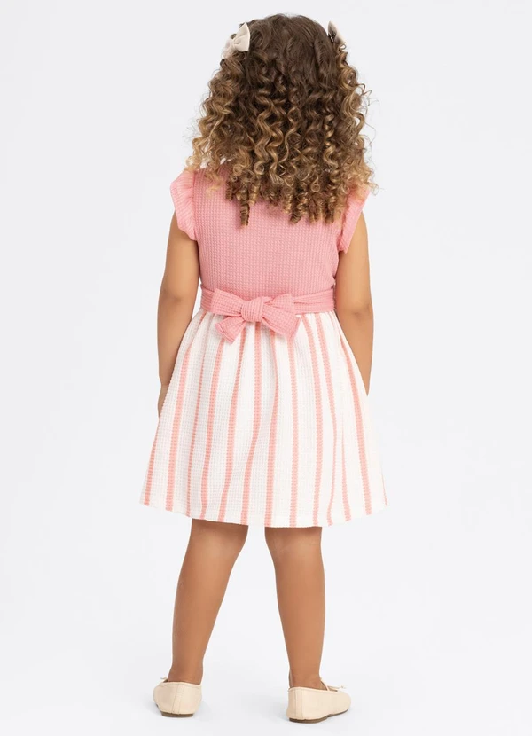 Alakazoo - Vestido de Mangas Curtas em Malha Crochê Rosa 2