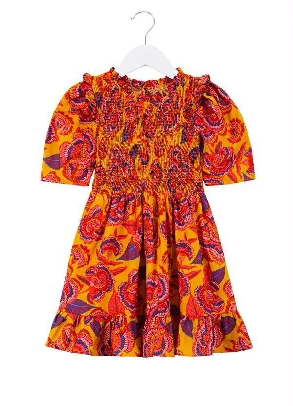 Fábula - Vestido de Menina Florida Laranja