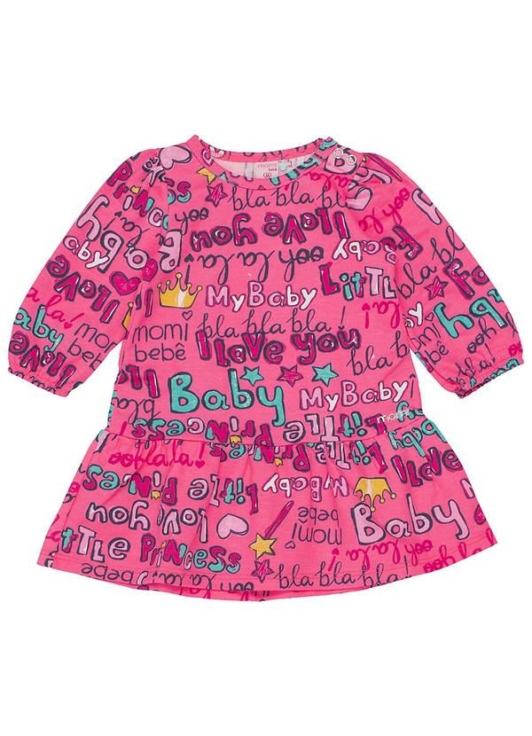 Momi - Vestido de Moletinho Manga Longa Estampa Rosa 1