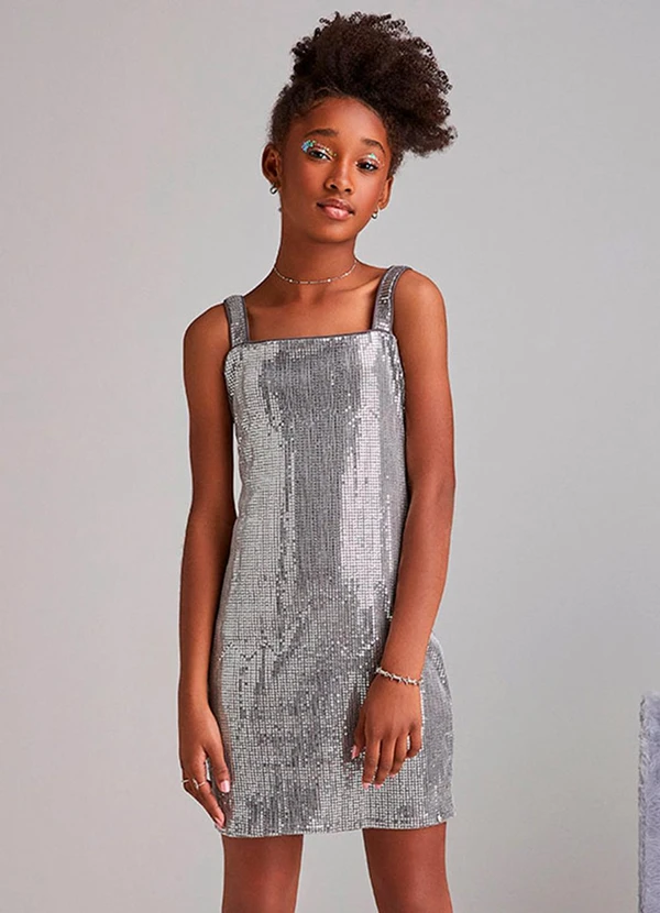 I Am - Vestido de Paetê Prata Prata