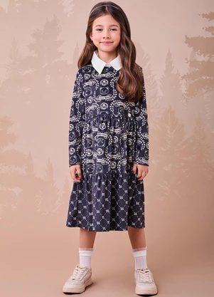 Momi - Vestido de Plush com Ursinhos Preto - MOMI