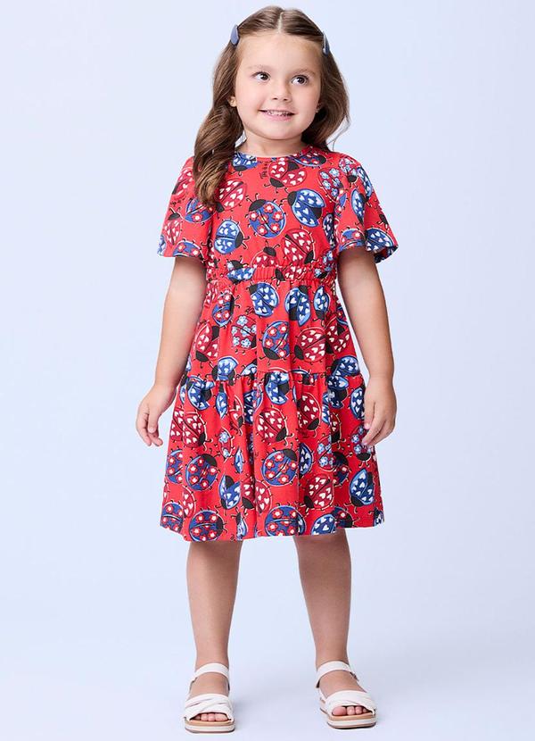 Momi - Vestido de Poá com Joaninhas Vermelho