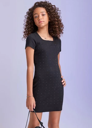 I Am - Vestido de Ribana com Strass Preto - I AM
