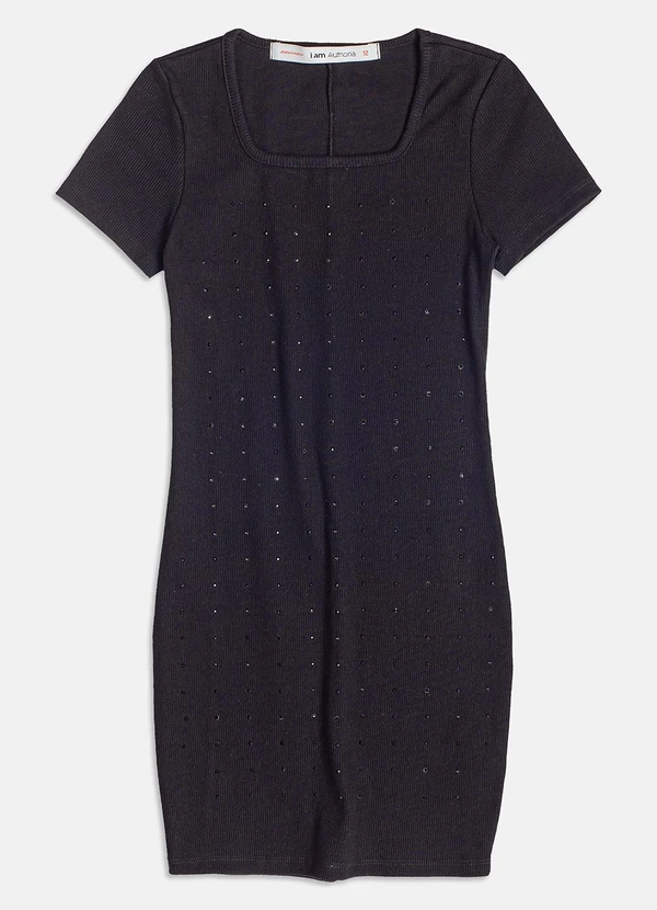 I Am - Vestido de Ribana com Strass Preto 5