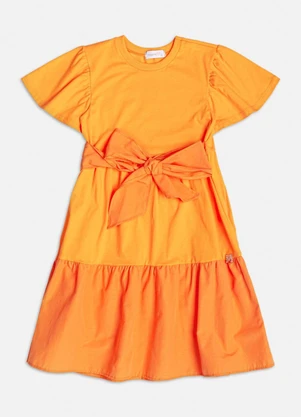 Momi - Vestido de Tricoline com Laço Laranja - MOMI