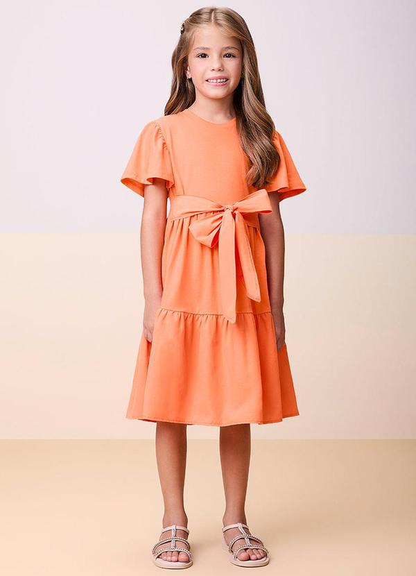 Momi - Vestido de Tricoline com Laço Laranja