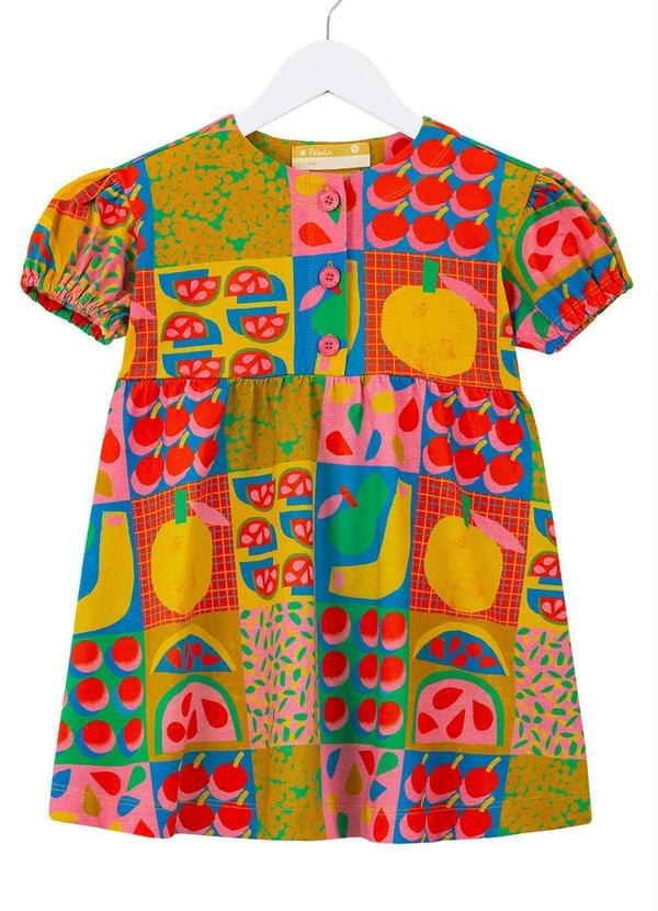 Fábula - Vestido de Tricoline Estampa Deli Amarelo