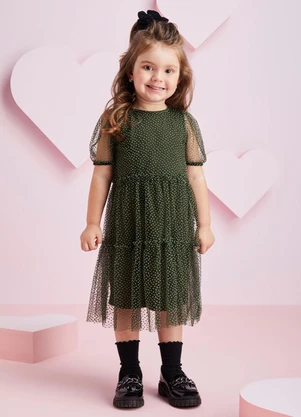 Momi - Vestido de Tule com Poá Flocado Verde - MOMI