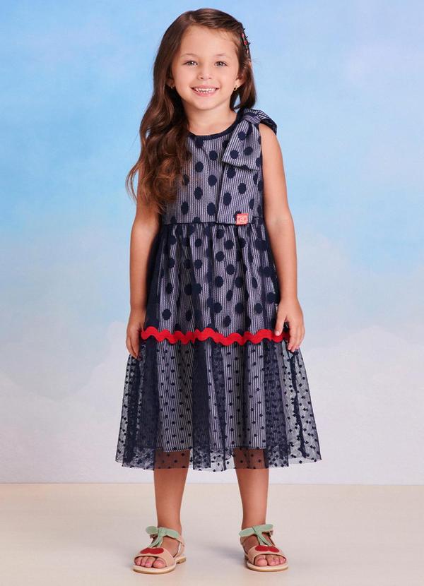 Momi - Vestido de Tule com Poá Marinho