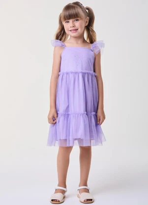 Bimbi - Vestido de Tule Lilás com Strass Lilás - BIMBI