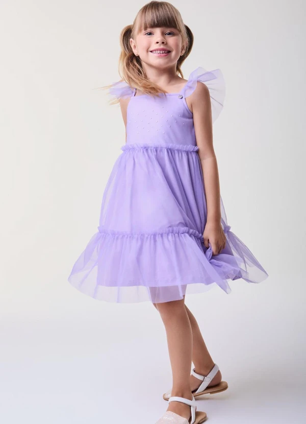 Bimbi - Vestido de Tule Lilás com Strass Lilás 2