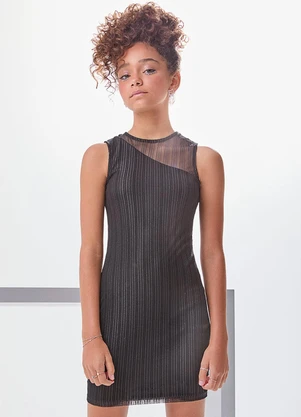 I Am - Vestido de Tule Listrado Preto - I AM