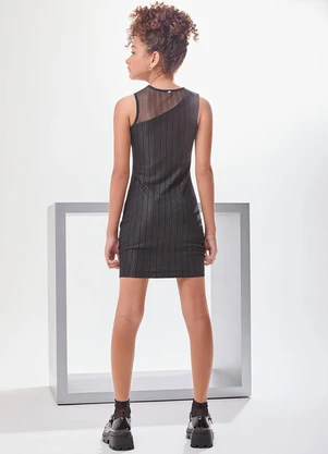 I Am - Vestido de Tule Listrado Preto - I AM
