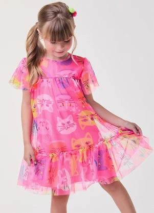 Bimbi - Vestido de Tule Pink de Gatinhos Pink - BIMBI