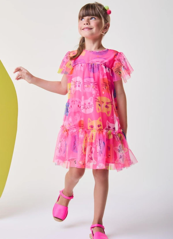 Bimbi - Vestido de Tule Pink de Gatinhos Pink 2