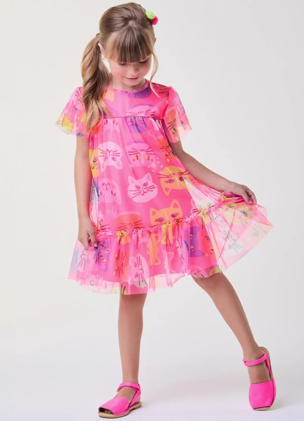 Bimbi - Vestido de Tule Pink de Gatinhos Pink 3