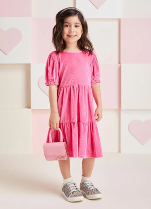 Momi - Vestido de Veludo Cotelê com Glitter Rosa - MOMI